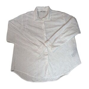 ZARA White Eyelet Button Down Shirt - Women's Size XXL - Long Sleeve Broderie...